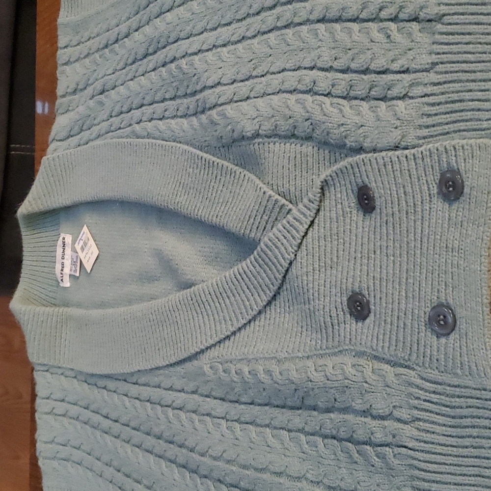 Alfred Dunner double breasted cable knit Sweater Vest. Seafoam Green. 44 1X NWT